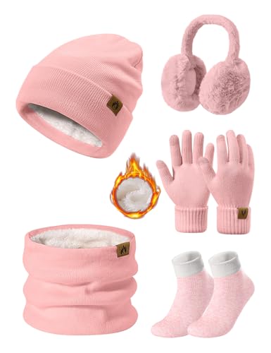 UMIPUBO Winterset Mütze Schal Handschuhe Rosa