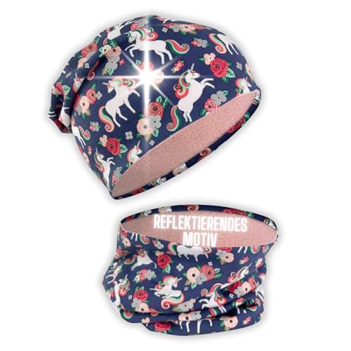 HECKBO Winter Einhorn Mütze und Loop Schal Set