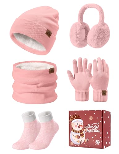 UMIPUBO Winterset Mütze Schal Handschuhe Rosa