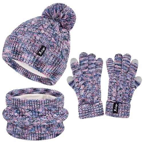 ZASFOU Kinder Mütze Schal Handschuhe Set 6-12 Jahre