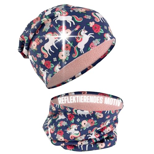 HECKBO Winter Einhorn Mütze und Loop Schal Set